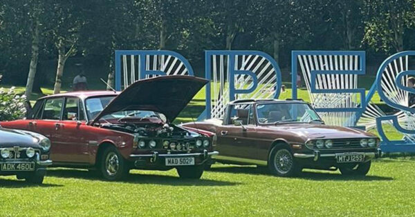 Car-Rally-Event-Preston-Lancashire Classic Cars parked by the Preston sign