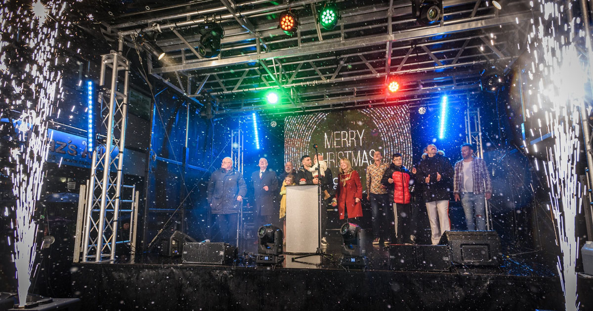 Christmas Lights Switch on in Chorley with Special Effects and Snow Machine