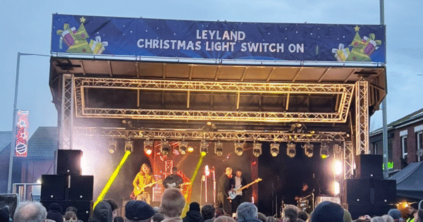 Stage at the Leyland Christmas Lights Switch on Event in Lancashire Stage at the Leyland Christmas Lights Switch on Event in Lancashire