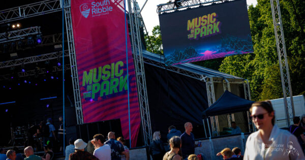 Music in the Park logo display on big screen in Lancashire Music in the Park logo display on big screen in LancashireMusic in the Park logo display on big screen in Lancashire
