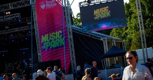 Music in the Park logo display on big screen in Lancashire Music in the Park logo display on big screen in LancashireMusic in the Park logo display on big screen in Lancashire