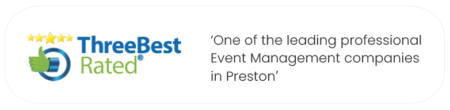 Three best rated logo with a statement that UK Media and Events is a leading professional event management company in Preston